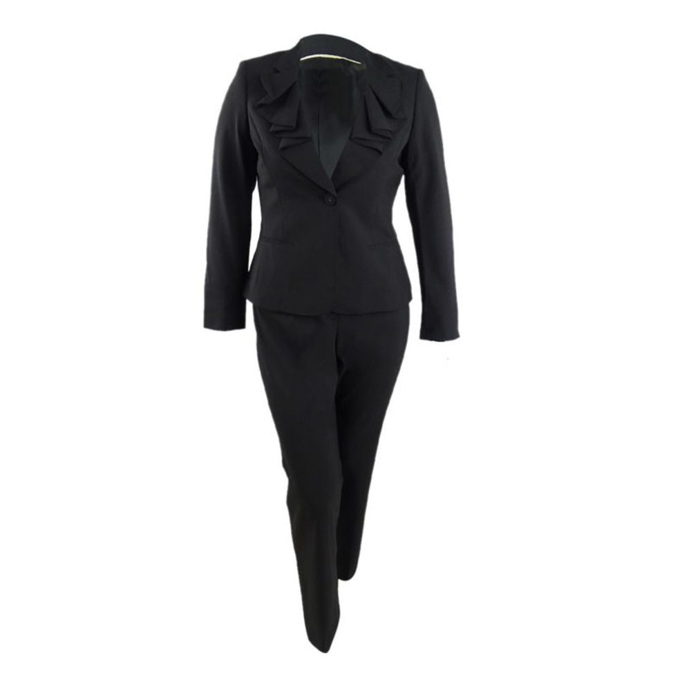 Anne Klein Ruffle Lapel Black Pantsuit